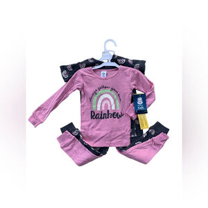 Gerber NWT Size 3T Pink and Black Rainbow 4 Piece Pajamas Set